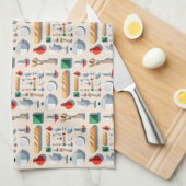 Minimalist flat vector kitchenware and baguettes geschirrtuch (Viertel Falte)