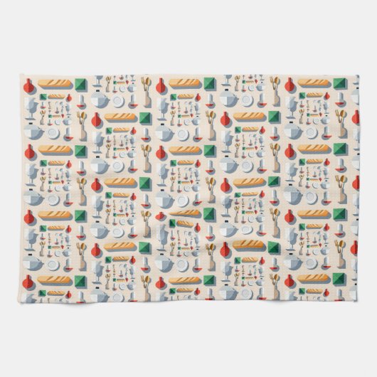 Minimalist flat vector kitchenware and baguettes geschirrtuch (Horizontal)
