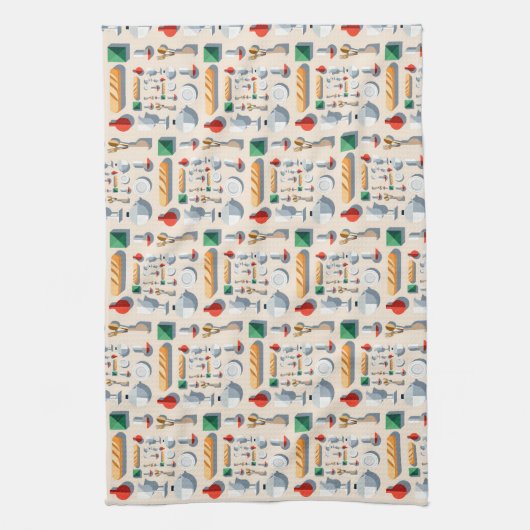 Minimalist flat vector kitchenware and baguettes geschirrtuch (Vertikal)