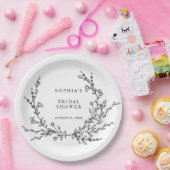 Minimalist Floral Line Art Bridal Shower Paper  Pappteller (Party)