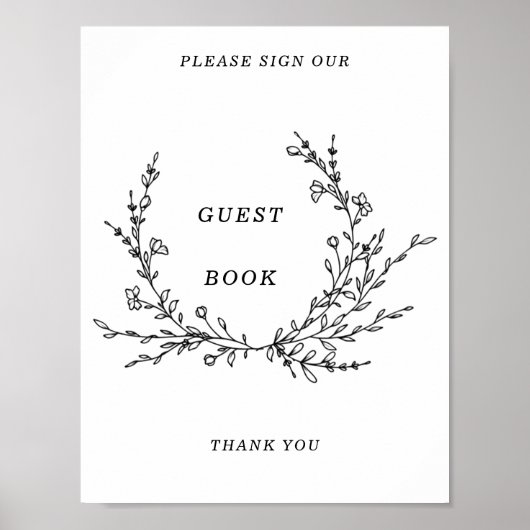 Minimalist Floral Line Art Guest Book Sign Poster (Vorne)