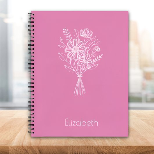 Minimalist Floral Line Art Notebook – Soft Pink Notizblock