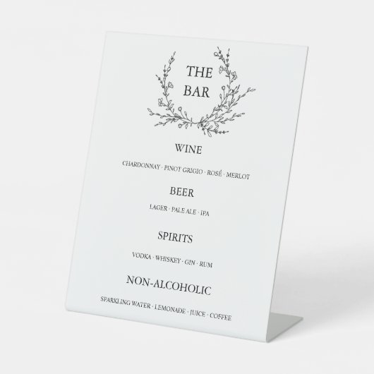 Minimalist Floral Line Art Open Bar Menu Sockelschild (Vorderseite)