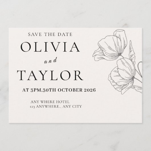 Minimalist Floral Line Art Save the Date Card  (Vorderseite)