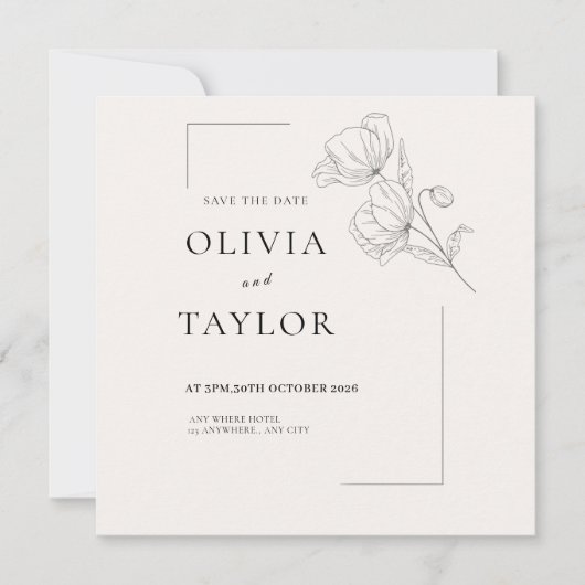 Minimalist Floral Line Art Save the Date Card  (Vorderseite)