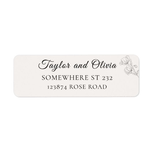 Minimalist Floral Line Art Wedding Address Label (Vorne)