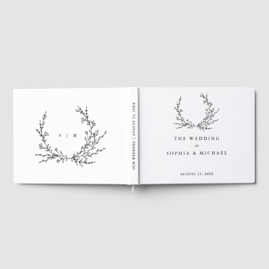 Minimalist Floral Line Art Wedding Guest Book Gästebuch (Voll)