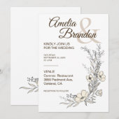 Minimalist Floral Line Art Wedding Invitation Einladung (Vorne/Hinten)