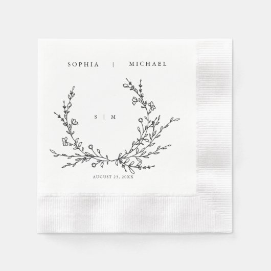 Minimalist Floral Line Art Wedding Napkins Serviette (Vorderseite)