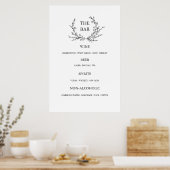 Minimalist Floral Line Art Wedding Open Bar Menu Poster (Küche)