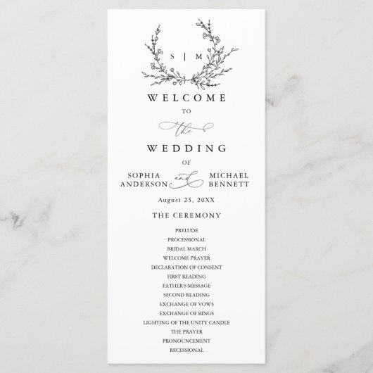 Minimalist Floral Line Art Wedding Program Programm (Vorderseite)