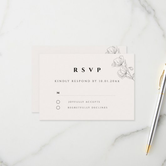 Minimalist Floral Line Art Wedding RSVP Card (Vorderseite/Rückseite Beispiel)