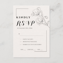 Minimalist Floral Line Art Wedding RSVP Card Karte