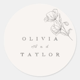 Minimalist Floral Line Art Wedding  Runder Aufkleber