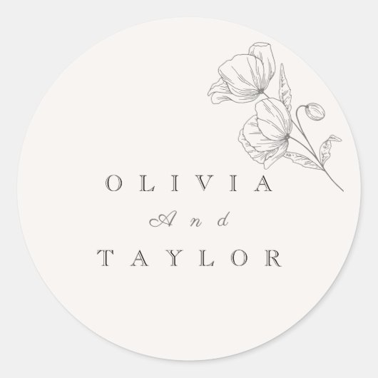 Minimalist Floral Line Art Wedding Runder Aufkleber (Vorderseite)