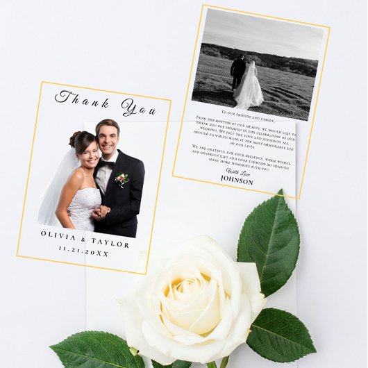 Minimalist Floral Line Art Wedding Thank You Card Dankeskarte