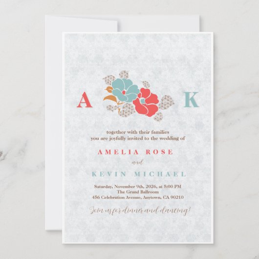 Minimalist Floral Monogram Einladung (Vorderseite)