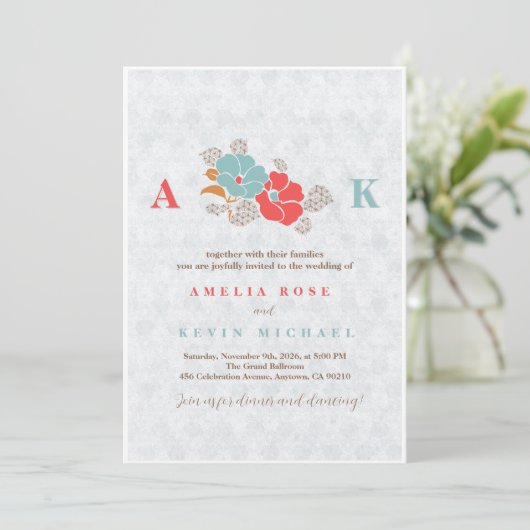 Minimalist Floral Monogram Einladung (Stehend Vorderseite)