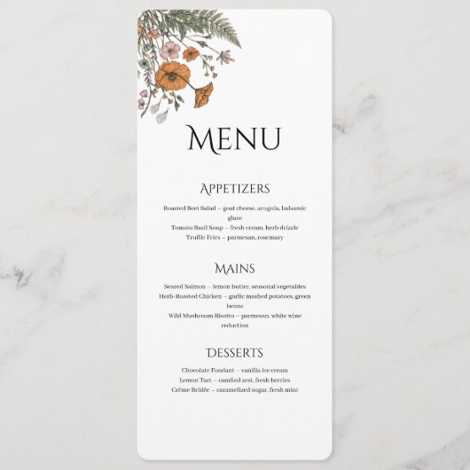 Minimalist Floral Restaurant Or Wedding Menu Programm (Vorderseite)