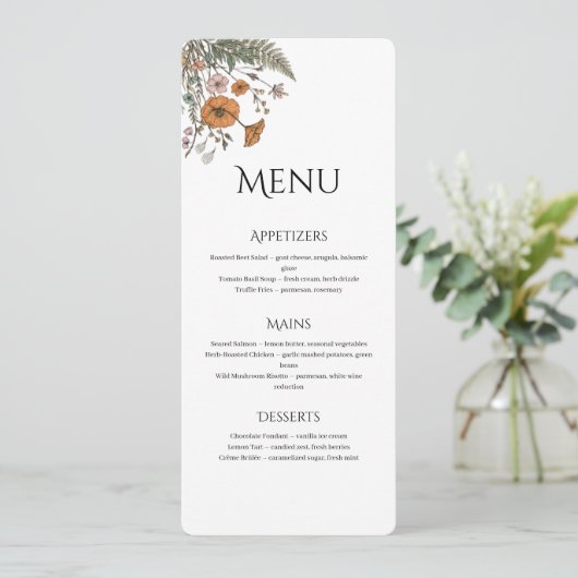 Minimalist Floral Restaurant Or Wedding Menu Programm (Stehend Vorderseite)