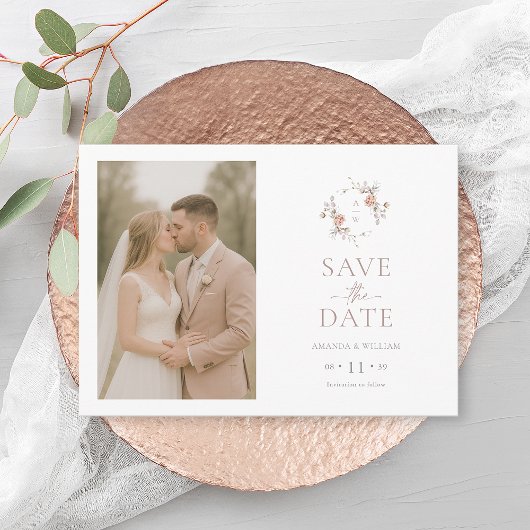 Minimalist Floral Save the Date Photo Card Einladung