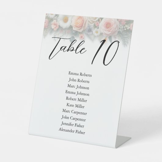 Minimalist Floral Script Wedding Seating Plan Sockelschild (Vorderseite)