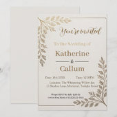 Minimalist Floral Wedding Design with Gold Leaf Einladung (Vorne/Hinten)