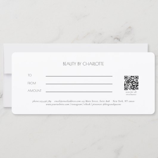 Minimalist Floral White Salon QR Code Gift Card (Rückseite)