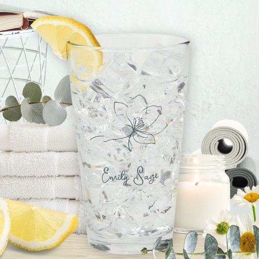 Minimalist Floral Zen Line Art Coastal Blue Glas