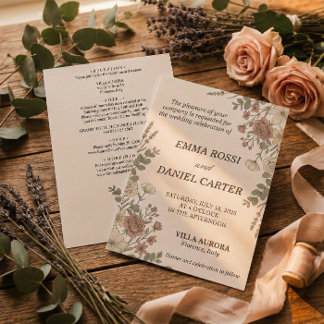 Minimalist Floreal Cream All In One Wedding  Einladung