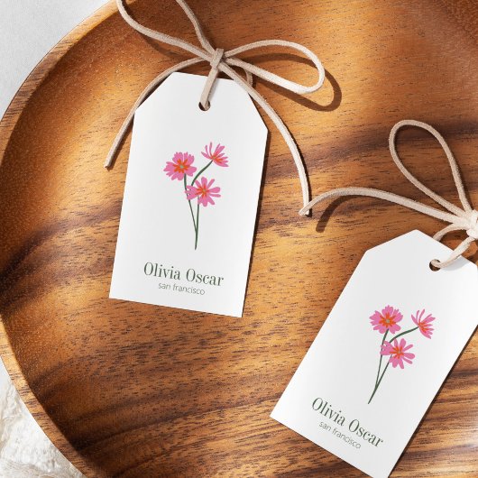 Minimalist Flower Modern Pink Floral Branding Geschenkanhänger
