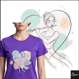 Minimalist Flute Player Pastel Heart Sketch T-Shirt