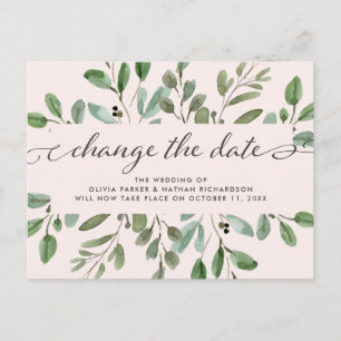 Minimalist Foliage Blush   Hochzeit Datum ändern Ankündigungspostkarte
