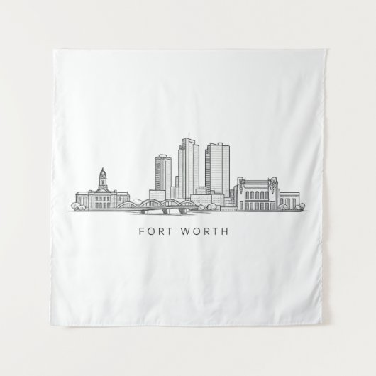 Minimalist Fort Worth Skyline Line Art Wandteppich (Vorderseite)