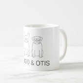 Minimalist French Bulldog & Pug Custom Name Kaffeetasse (VorderseiteRechts)