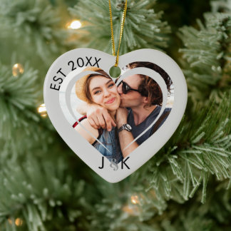 Minimalist Frist Christmas Together Couple Photo  Keramik Ornament