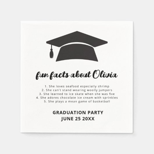 Minimalist Fun Facts Grad Cap Graduation Party  Serviette (Vorderseite)