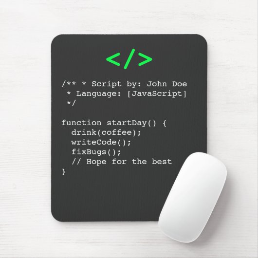 Minimalist function startDay() Developer Joke  Mousepad (Mit Mouse)