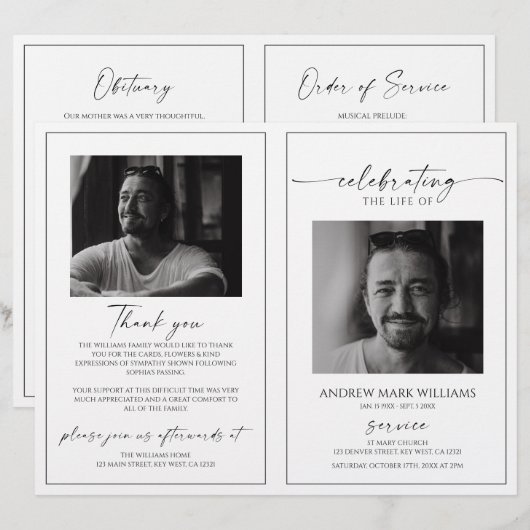 Minimalist Funeral Order of Service Folded Program (Vorne/Hinten)