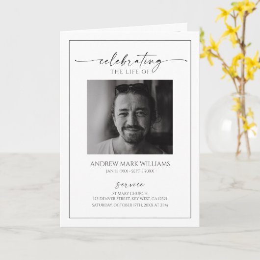 Minimalist Funeral Order of Service Folded Program Karte (Gelbe Blume)