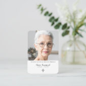 Minimalist Funeral Photo Cross Prayer Card Visitenkarte (Stehend Vorderseite)