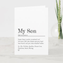 Minimalist Funny and Heartfelt Son Definition Karte