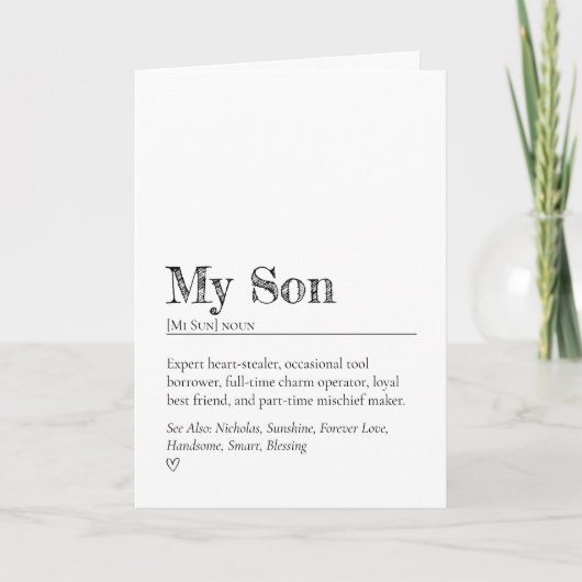 Minimalist Funny and Heartfelt Son Definition Karte (Vorderseite)