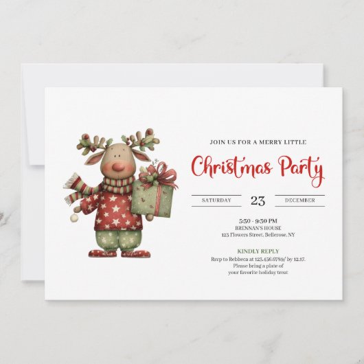 Minimalist Funny Reindeer trendy festive invite Einladung (Vorderseite)