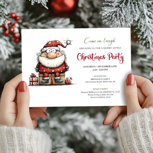 Minimalist Funny Santa Watercolor Party Invitation Einladung