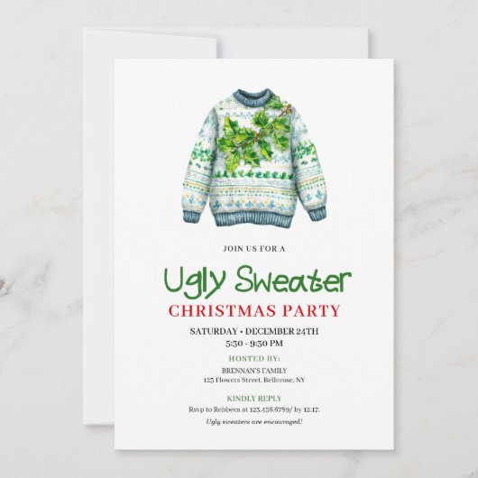 Minimalist Funny Ugly Sweater Party Invitation Einladung (Vorderseite)