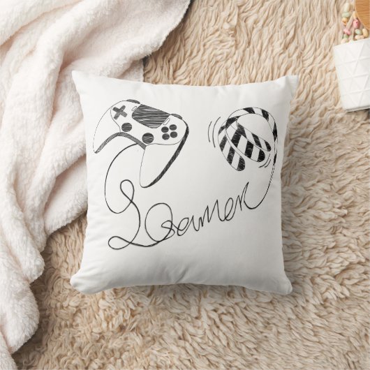 Minimalist Gamer Cat Line Art - Controller Cable  Kissen (Decke)