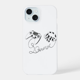 Minimalist Gamer Cat Line Art - Controller Kabel iPhone 15 Hülle