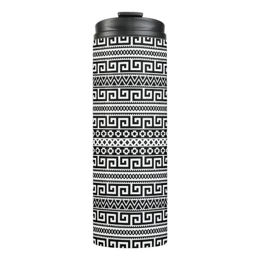 Minimalist Geometric Maze Lines Black White Thermosbecher (Vorderseite)