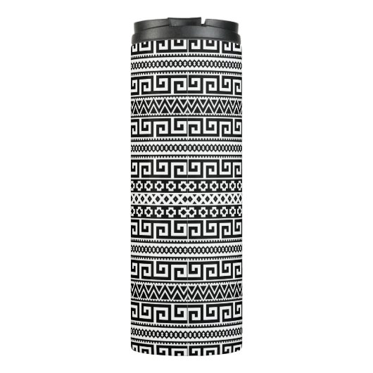 Minimalist Geometric Maze Lines Black White Thermosbecher (Rückseite)